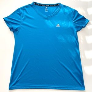 Adidas Blue Climate Short Sleeve V Neck Athletic Shirt